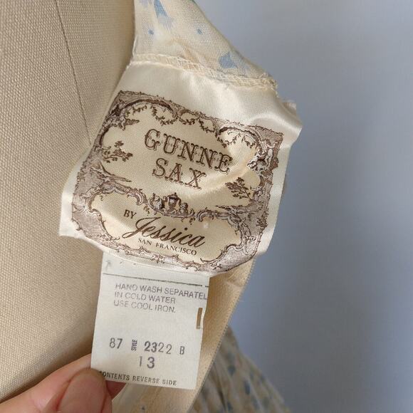 Gunne Sax Vintage 70s Floral Maxi Dress Size 13 M Prairie Calico Ivory Lace - Picture 10 of 10